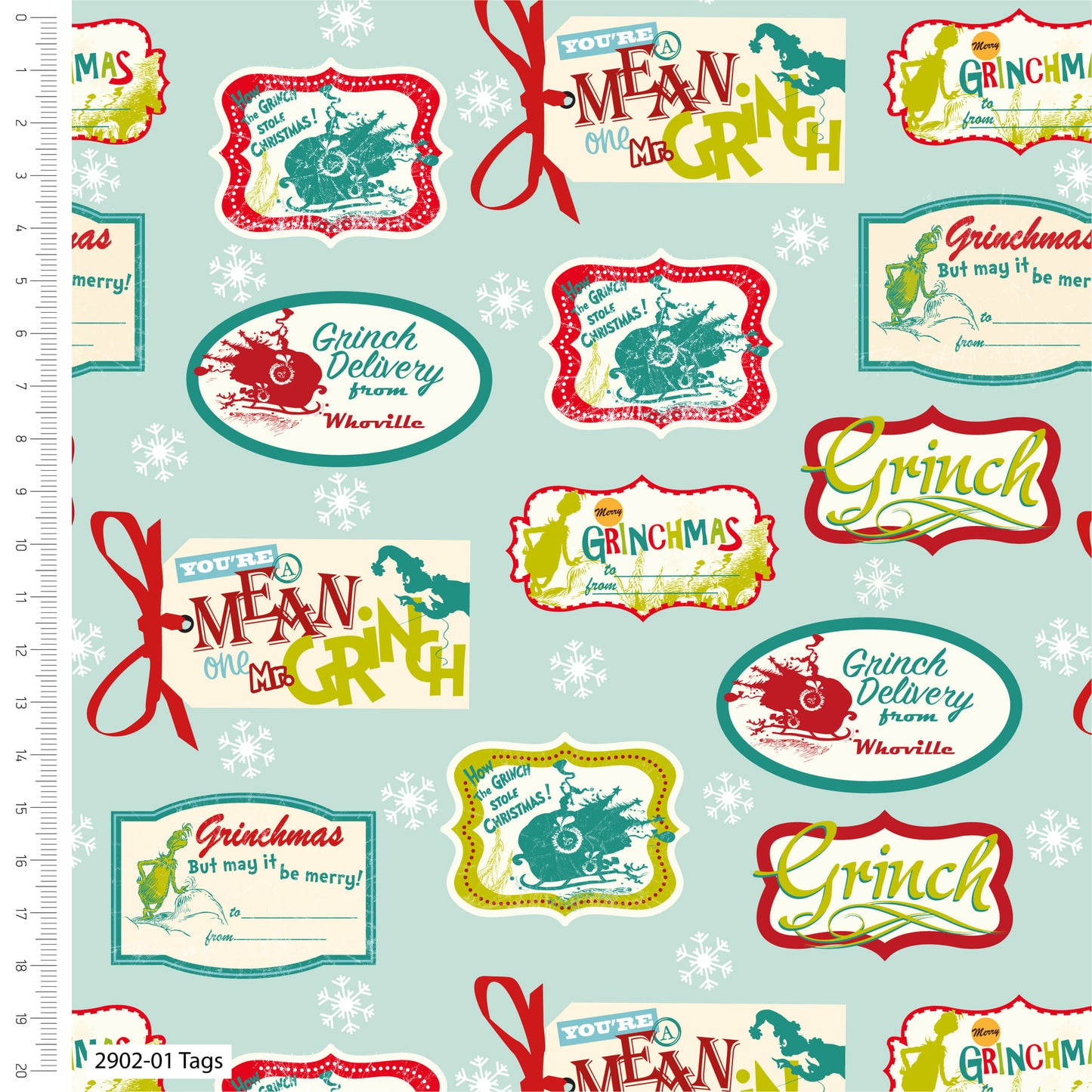 Christmas Tags - The Grinch Cotton Print -  End of Bolt 105cm