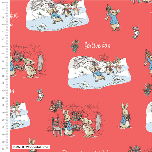 Peter Rabbit - The Most Wonderful Time Christmas Cotton Print - Wonderful Time - per half metre