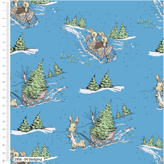 Peter Rabbit - The Most Wonderful Time Christmas Cotton Print - Sledging - per half metre