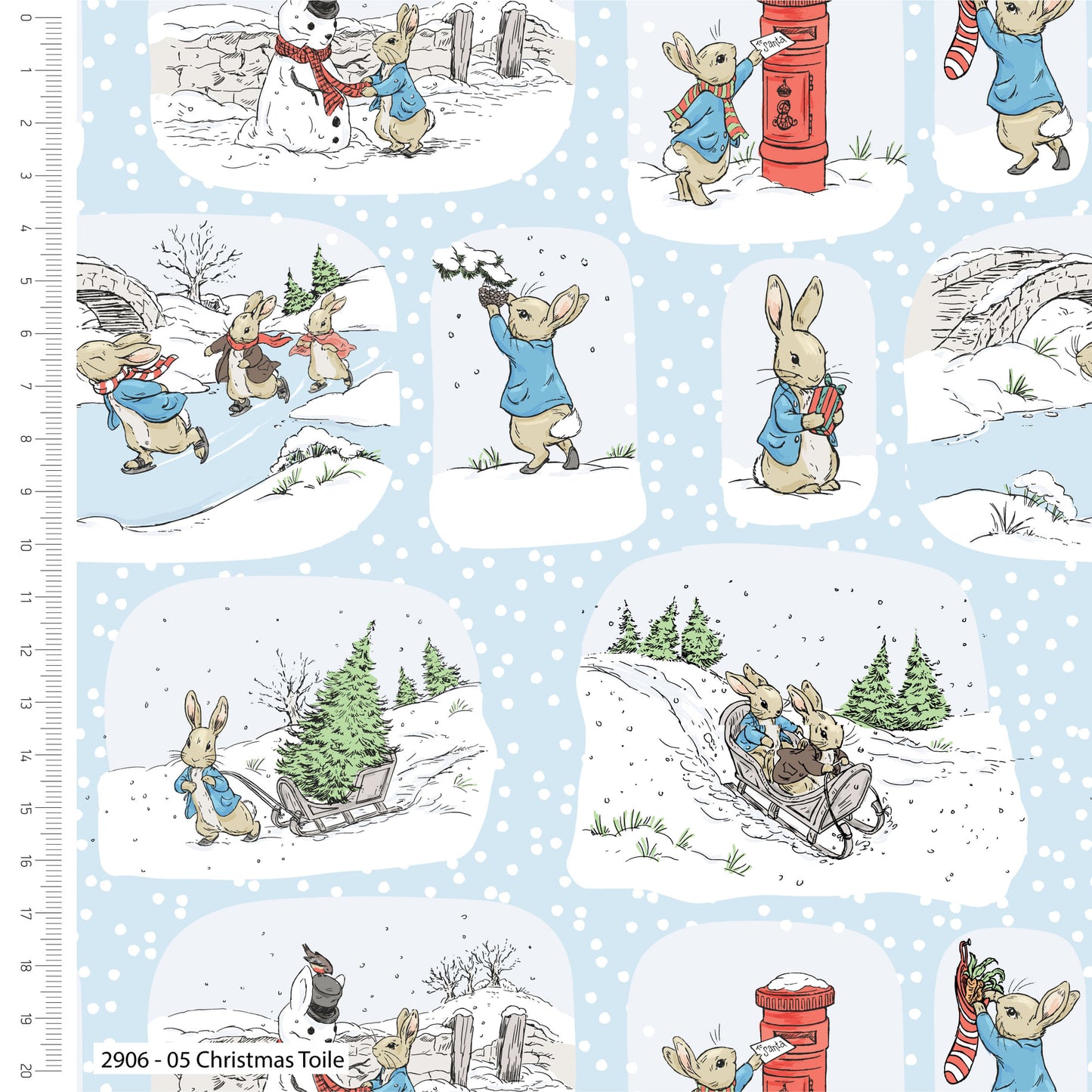 Christmas Toile - Peter Rabbit The Most Wonderful Time Christmas Cotton Print Fabric - End of Bolt 92cm