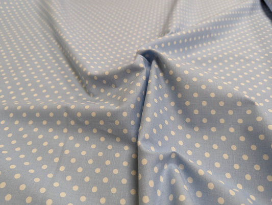 Blue - White Spot Cotton Print Fabric - per half metre