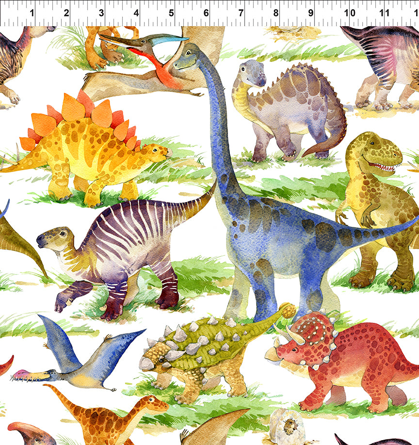 Dinosaur Friends Cotton Print Fabric - Multi Dinosaurs  - per half metre