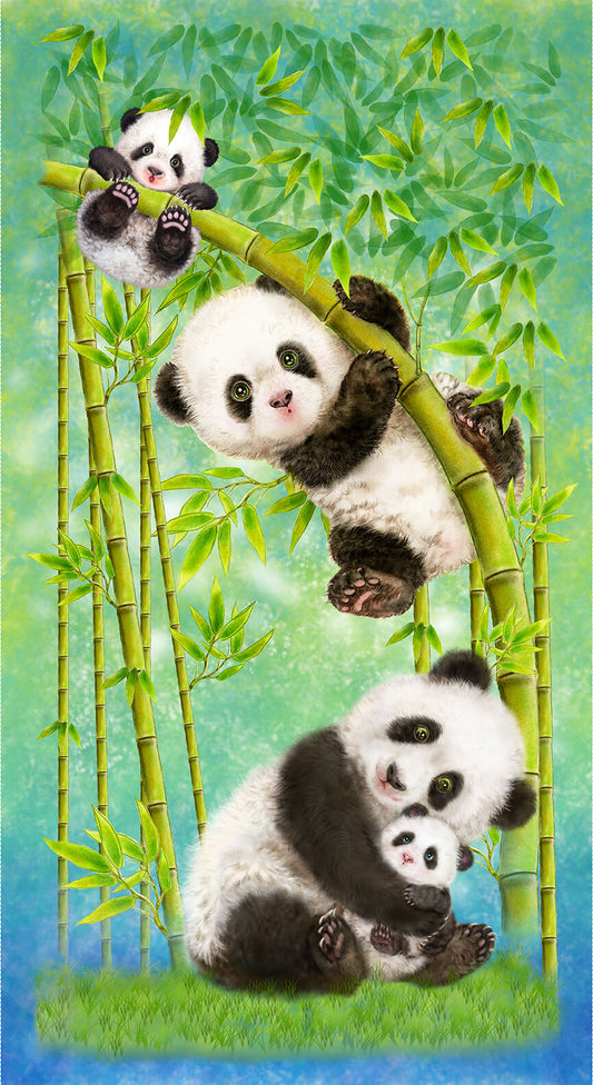 Panda Sanctuary Cotton Print Fabric - Panda Large Panel