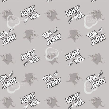 Tom and Jerry Cotton Print - Tom and Logo on Grey