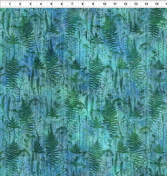 Teal Ferns - Haven Cotton Print Fabric - per half metre