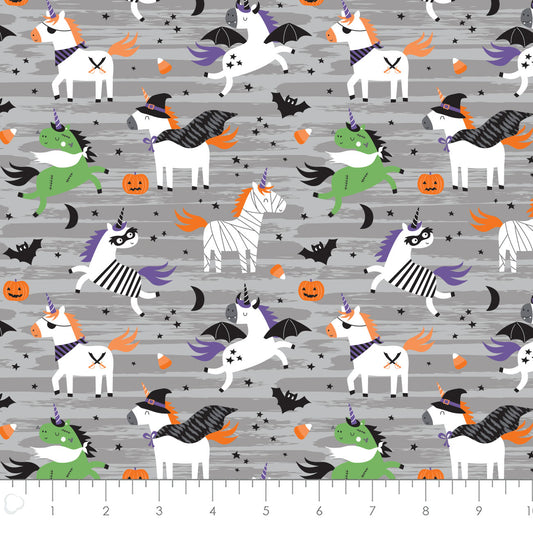 It's Always Unicorn Season Cotton Print - Halloween Unicorns in Grey