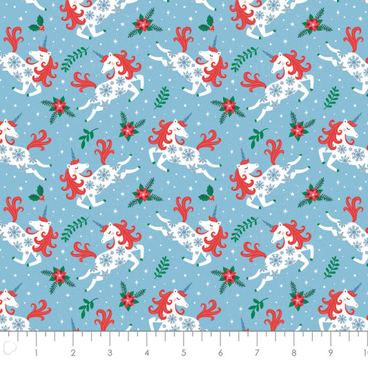 It's Always Unicorn Season Cotton Print - Holiday Unicorns in Blue