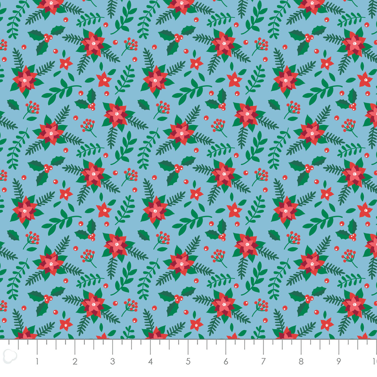 It's Always Unicorn Season Cotton Print - Poinsettias in Blue