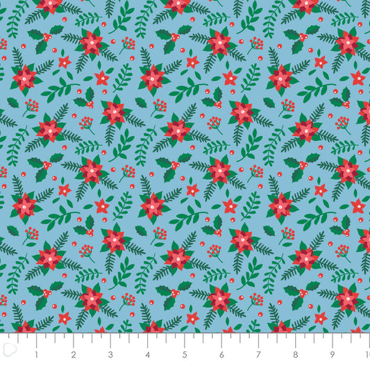 It's Always Unicorn Season Cotton Print - Poinsettias in Blue