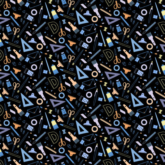 DIY - Black Stationery - Cotton Fabric by Figo