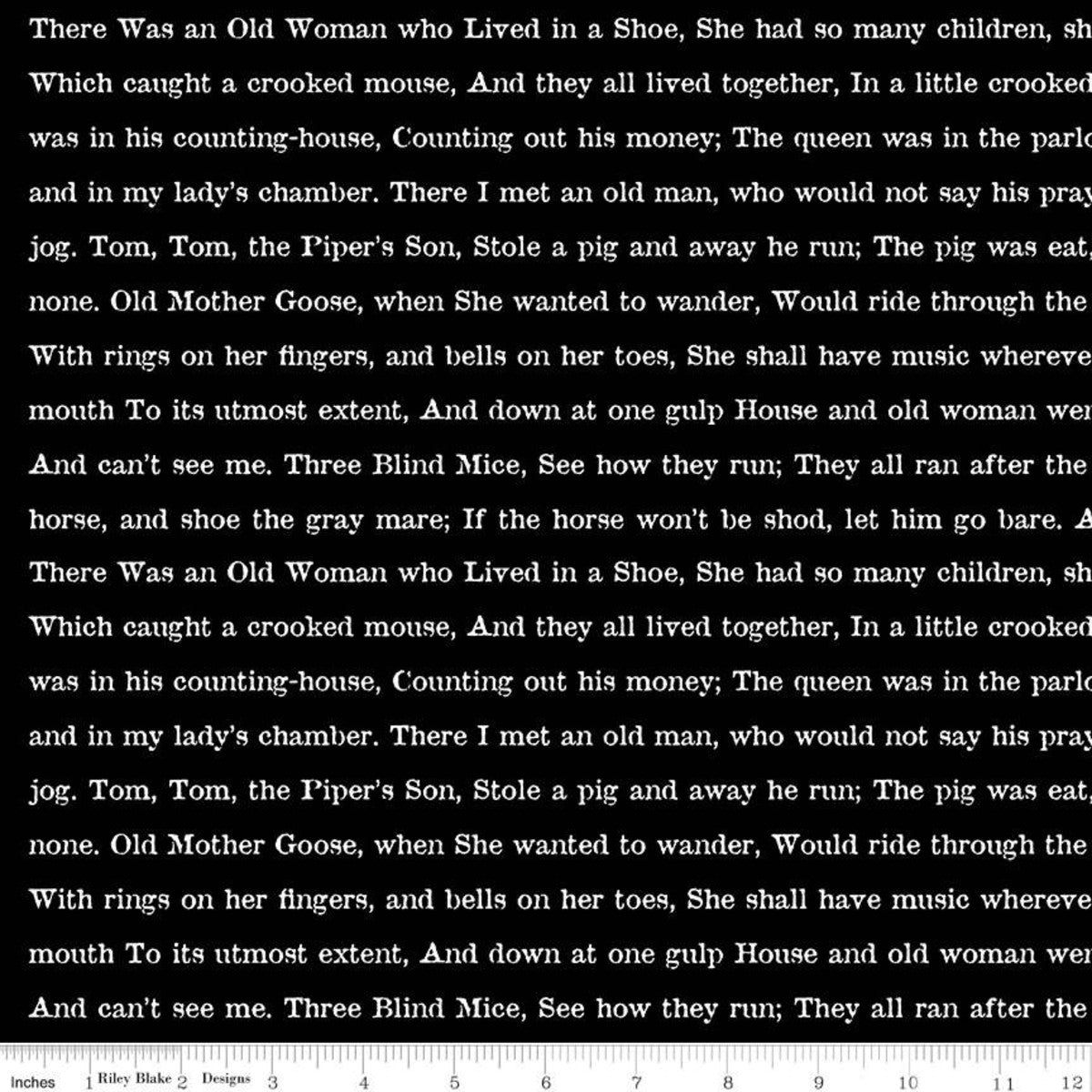 Text on Black - Goose Tales Cotton Print Fabric - End of Bolt 60cm