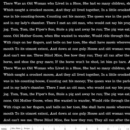 Text on Black - Goose Tales Cotton Print Fabric - End of Bolt 60cm