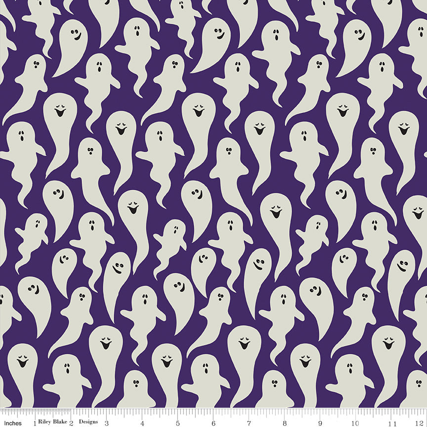 Hocus Pocus Cotton Print - Ghosts on Purple
