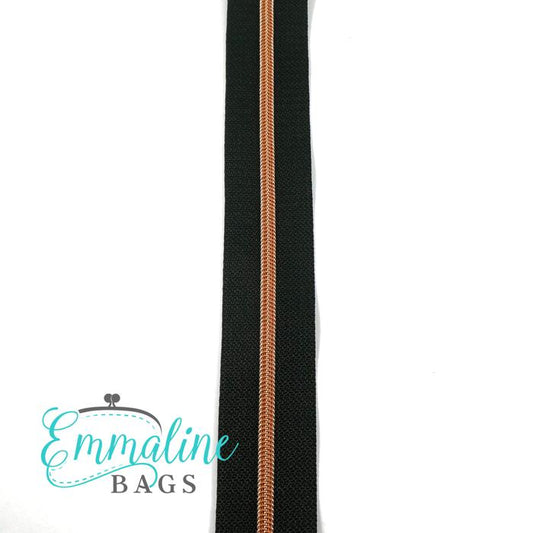 Emmaline Zipper-by-the-Yard - Size #3 - Black / Copper Coil - 3 Yards