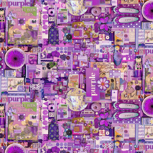 Color Collage Cotton Print - Purple - per half metre