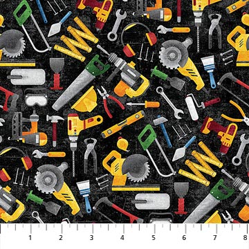 Construction Zone Fabric Collection - Tossed Tools Black Multi 