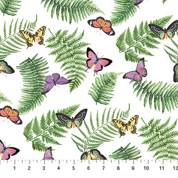 Orchids in Bloom Cotton Print - Fern and Butterflies