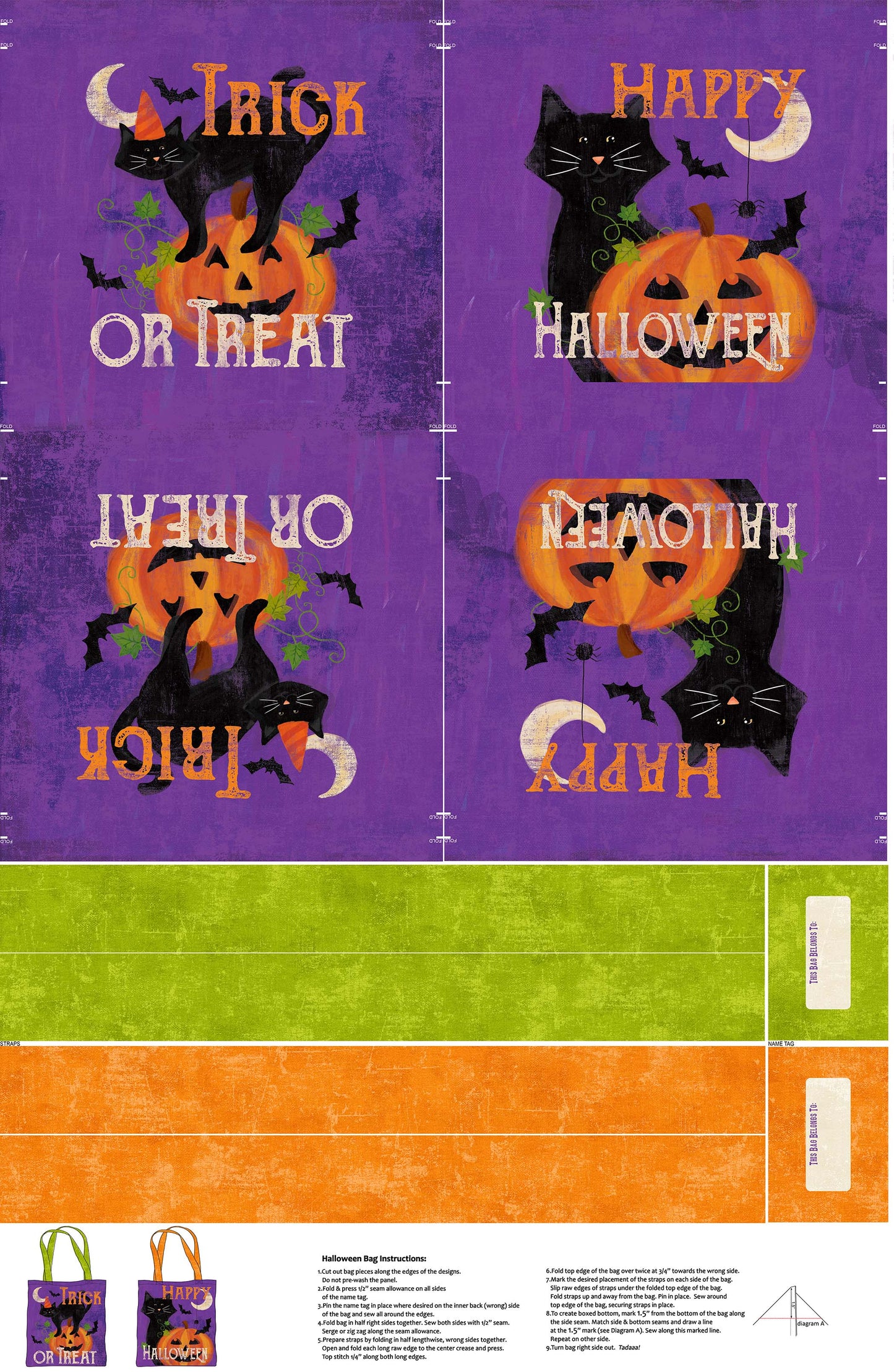 Festive Felines Cotton Print - Trick or Treat Bags Pattern