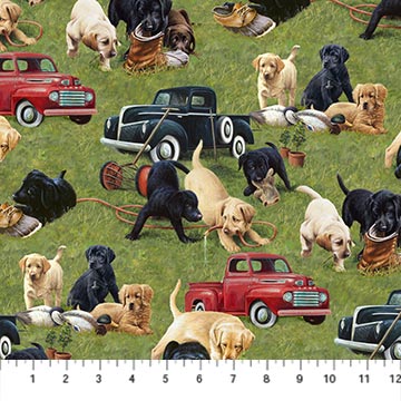 Puppies on Grass - Puppies for Sale Cotton Print Fabric - per half metre