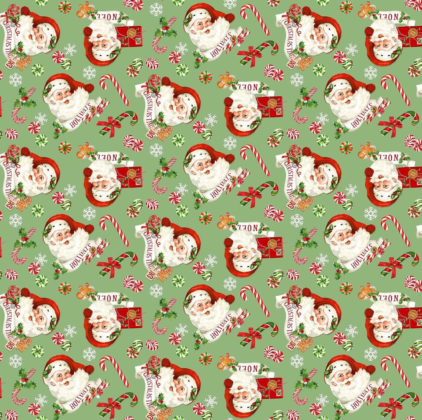 Santa - Peppermint Candy Cotton Print - End of Bolt 105cm