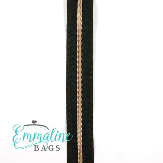 Emmaline Zipper-by-the-Yard - Size #3 - Black / Rose Gold Coil - 3 Yards