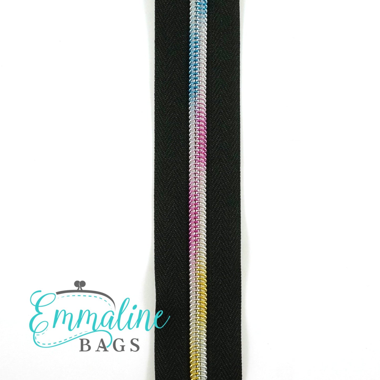 Emmaline Zipper-by-the-Yard - Size #5 - Black/ Rainbow Coil/ 10 Yards