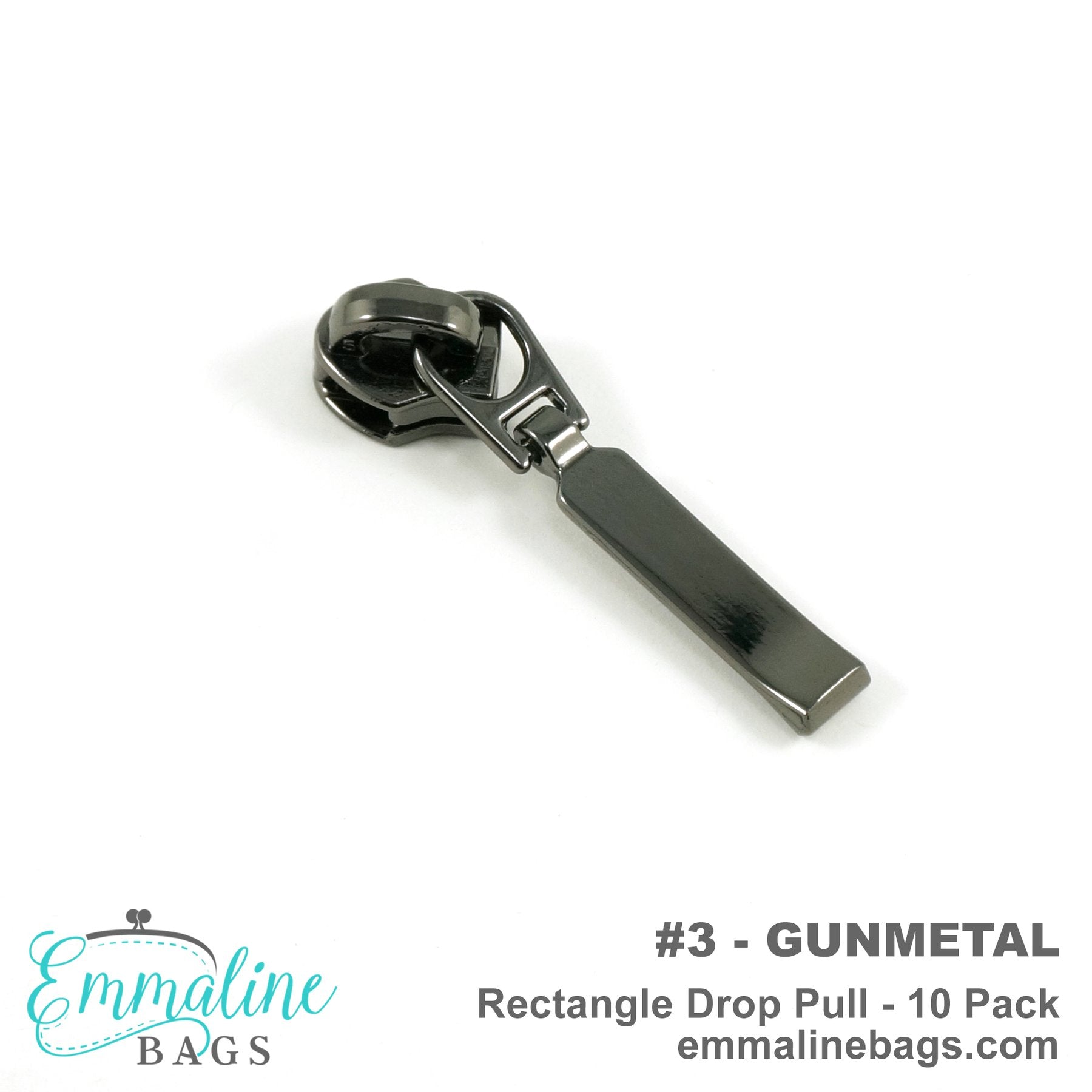 Zipper Sliders with Pulls - Size #3 - Rectangle Drop Pull/ Gunmetal