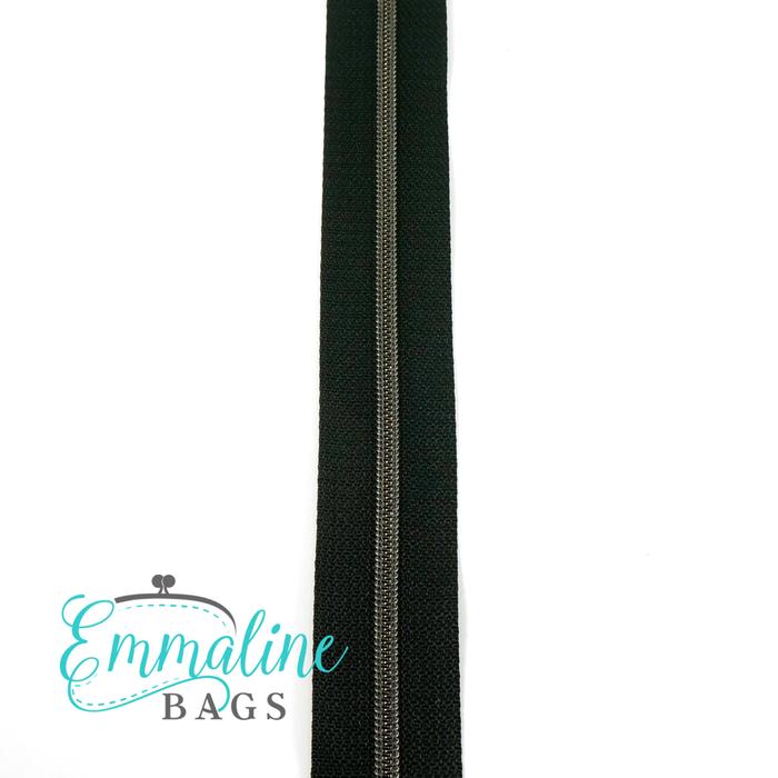 Emmaline Zipper-by-the-Yard - Size #3 - Black / Gunmetal Coil - 3 Yards