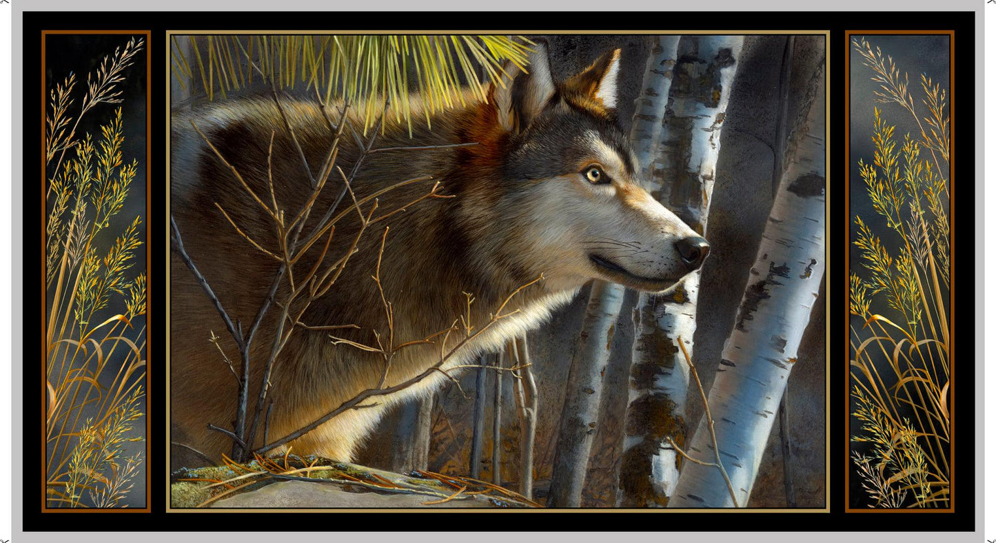 Wolf Panel - Majestic Wolves Cotton Print Fabric