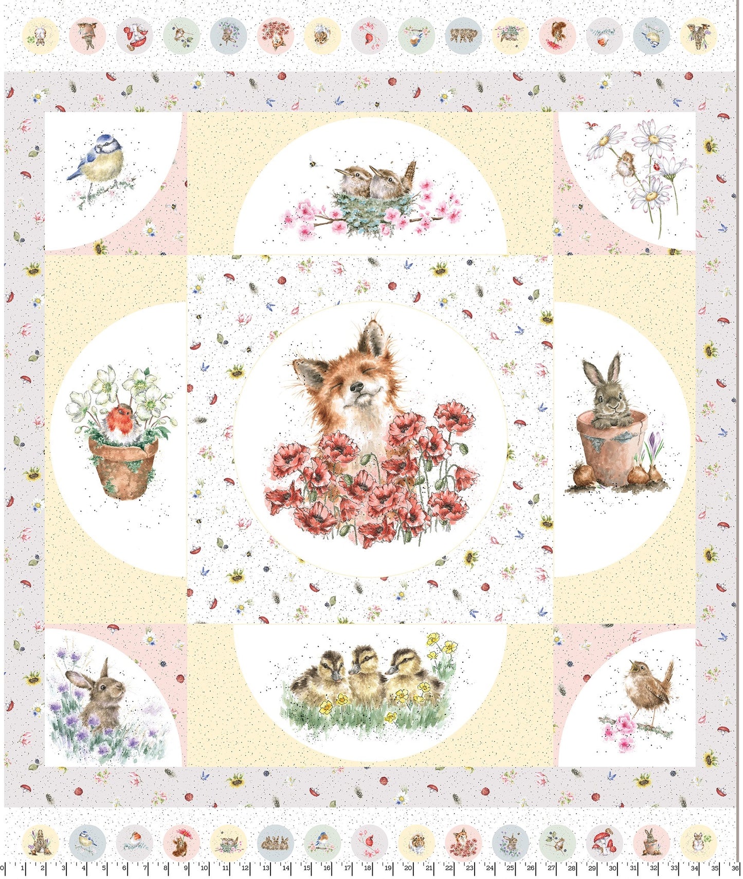 Fox and Friends - Bramble Patch Cotton Print Fabric - per panel