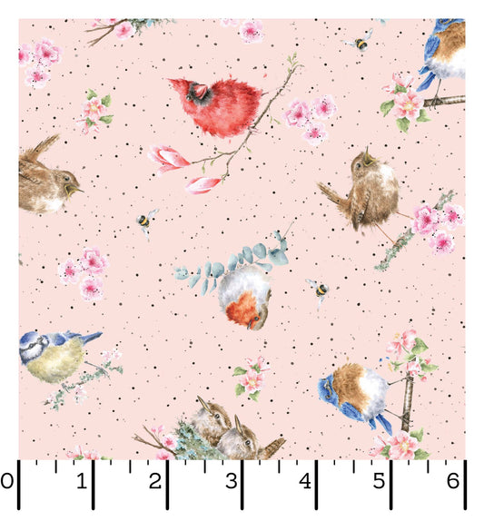 Birds on Pink - Bramble Patch Cotton Print Fabric - per half metre