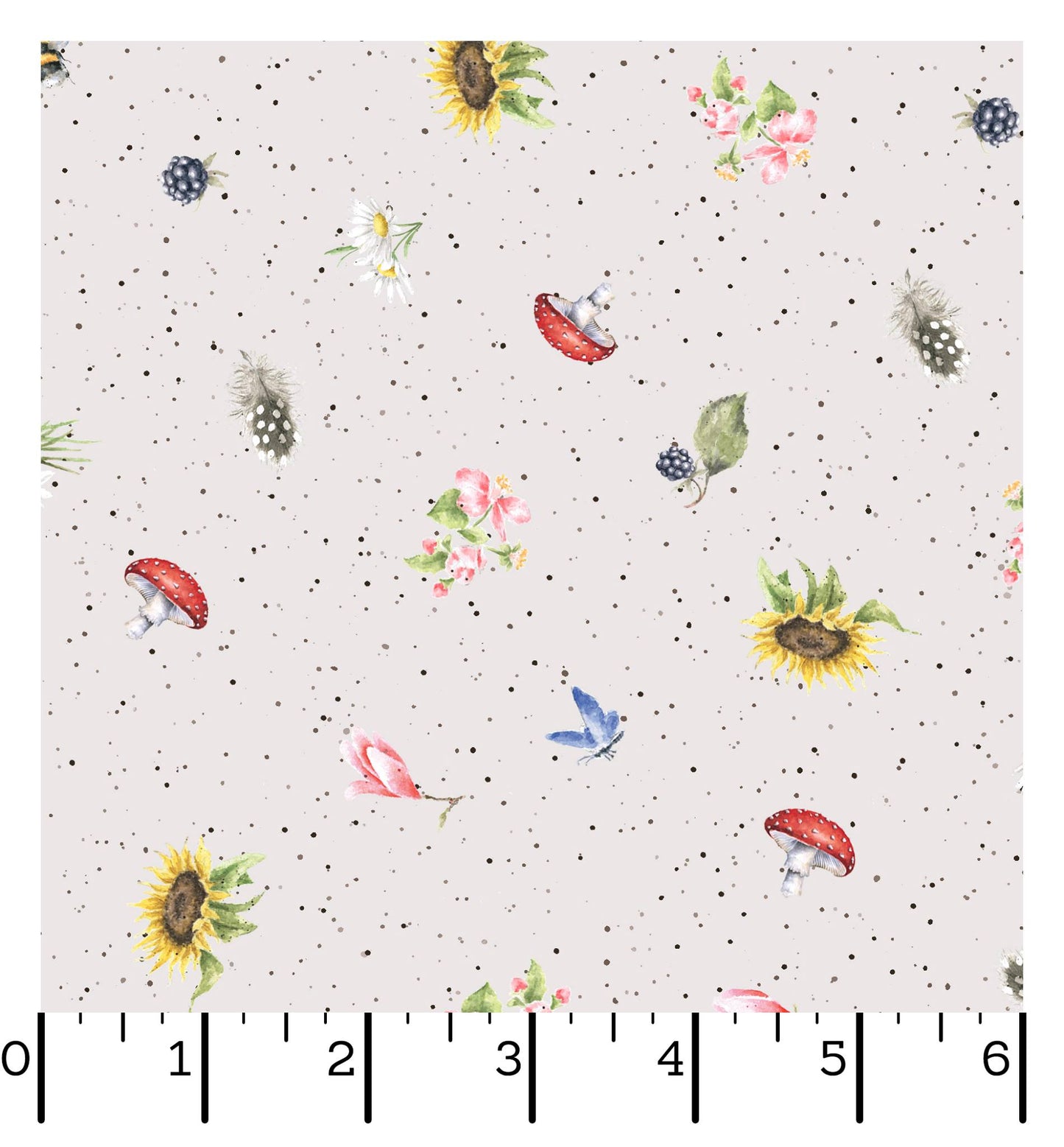 Mini Hedgerow Motifs on Grey - Bramble Patch Cotton Print Fabric - per half metre