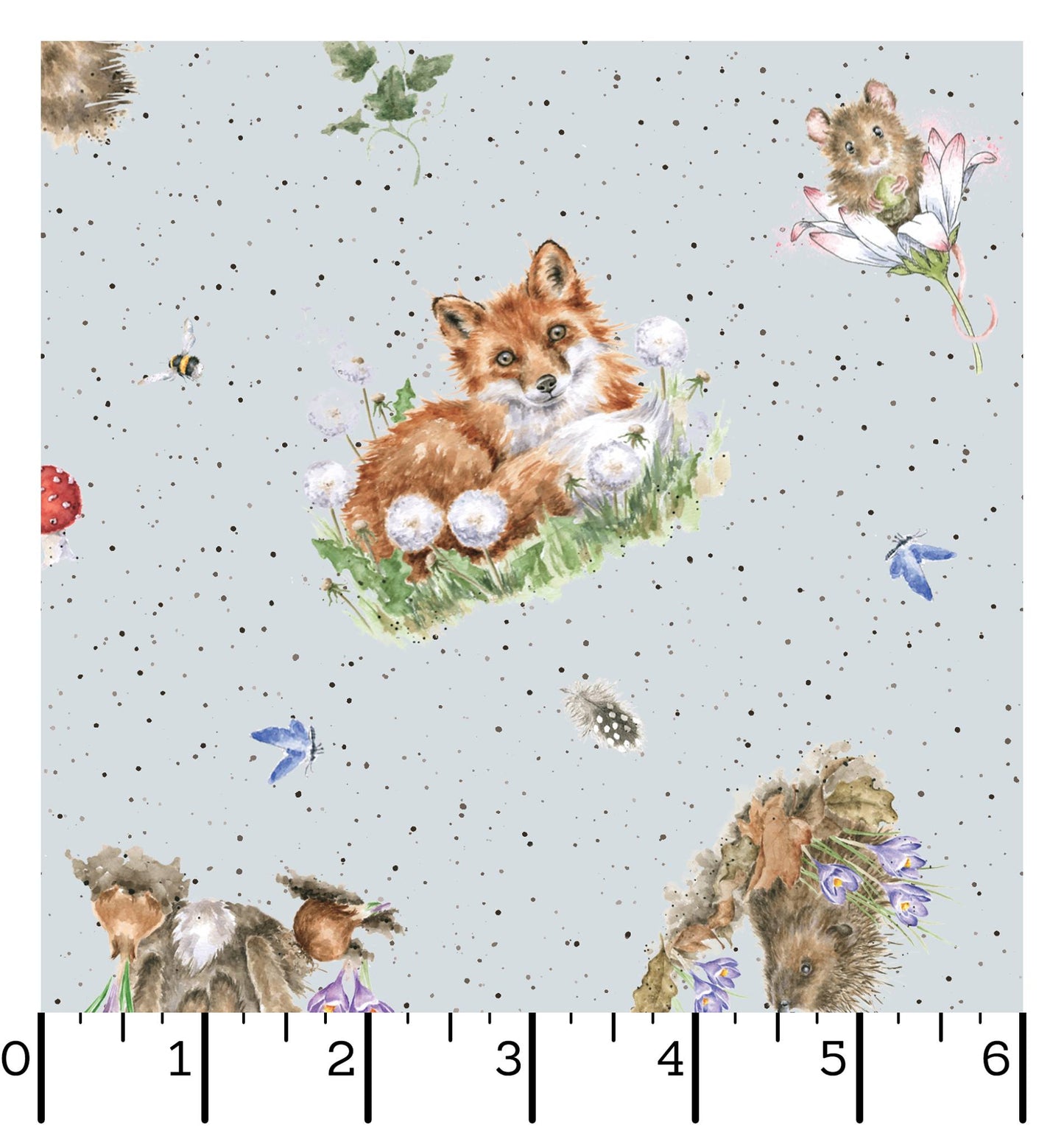 Tossed Animals on Blue - Bramble Patch Cotton Print Fabric - per half metre