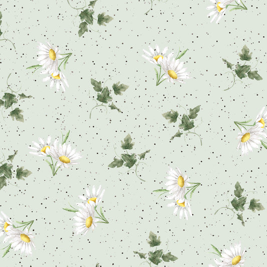 Daisies on Green - Bramble Patch Cotton Print Fabric - per half metre