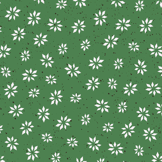 Warm Wishes by Hannah Dale of Wrendale Designs Cotton Print - Snowflake Star on Green