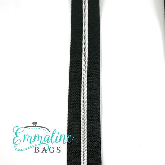 Emmaline Zipper-by-the-Yard - Size #3 - Black / Silver Coil - 3 Yards