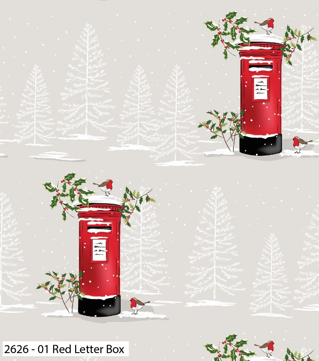 Traditional Christmas Cotton Print - Red Letter Box