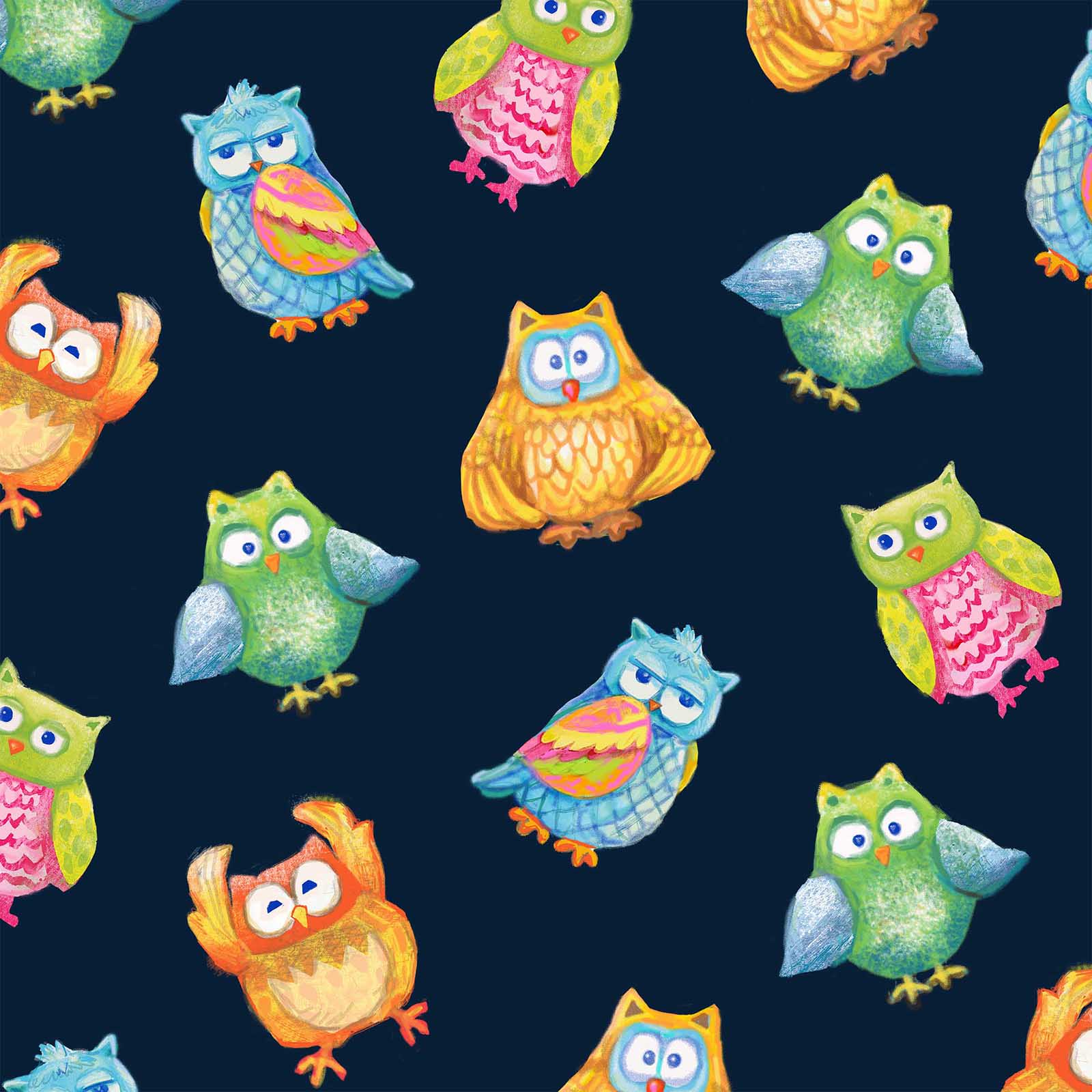 Wee Ones - Owl and Jungle Party Cotton Print - Owl Allover