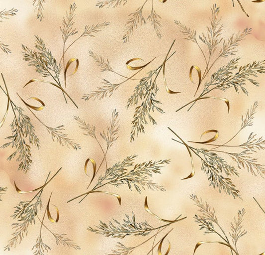 Wheat on Cream - Majestic Wolves Cotton Print Fabric - per half metre