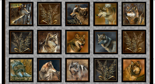 Wolf Picture Patches - Majestic Wolves Cotton Print Fabric - per panel