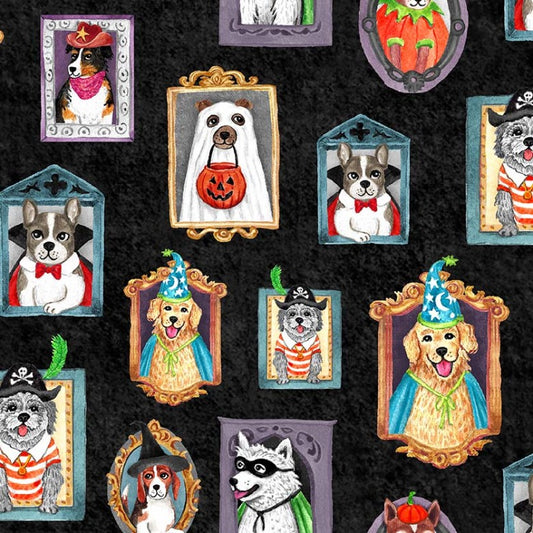 Howl-o-Ween Cotton Print - Canine Court on Black