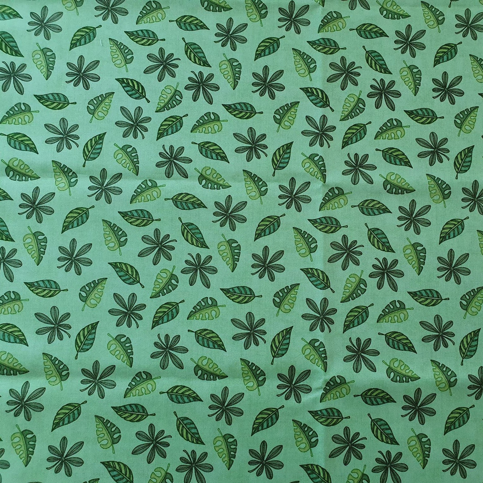 Jungle Buddies Cotton Print - Leaves on Green