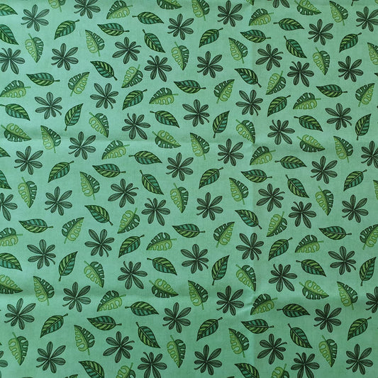 Jungle Buddies Cotton Print - Leaves on Green