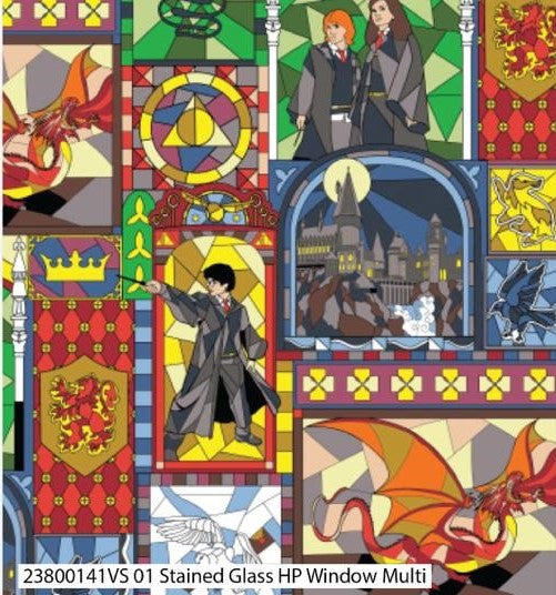 Stained Glass Harry Potter Windows Multi - Harry Potter Cotton Print Fabric - End of Bolt 60cm