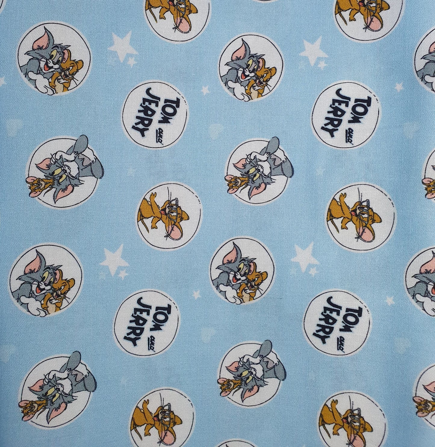 Tom and Jerry Cotton Print - Character Bubbles on Blue