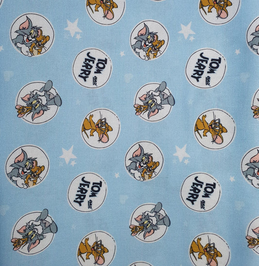 Tom and Jerry Cotton Print - Character Bubbles on Blue