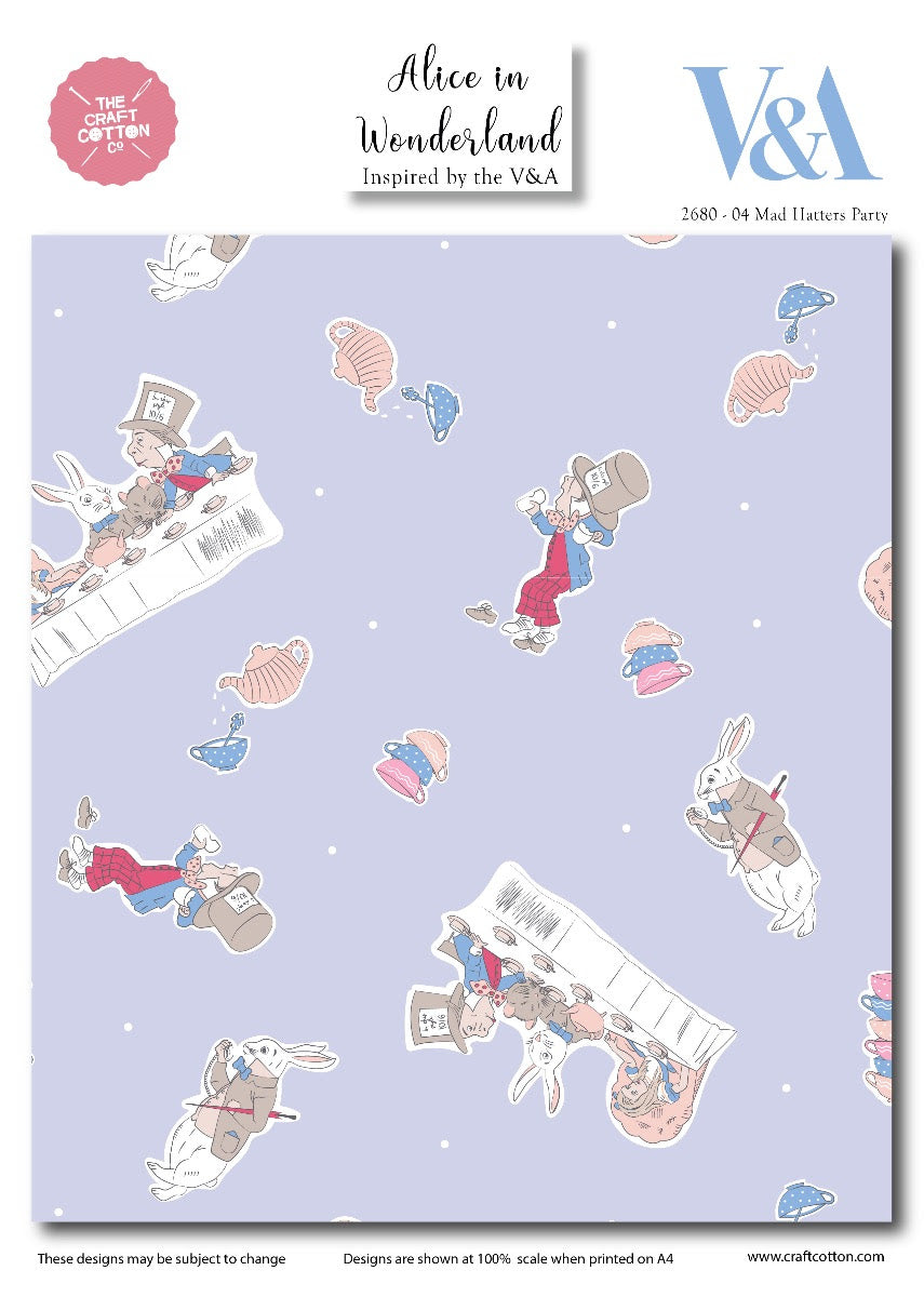 Mad Hatters Party - Alice in Wonderland Cotton Print Fabric - End of Bolt 180cm